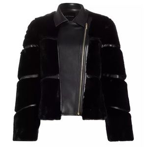 Elie Tahari
Mixed Media Vegan Leather Moto Jacket - (Medium)